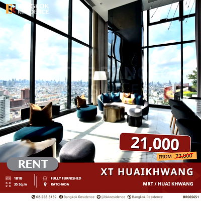 เช่าคอนโด MRT สุทธิสาร : เช่าคอนโด XT Huaikhwang, 1B1B เพียง 21K ใกล้ MRT ห้วยขวาง