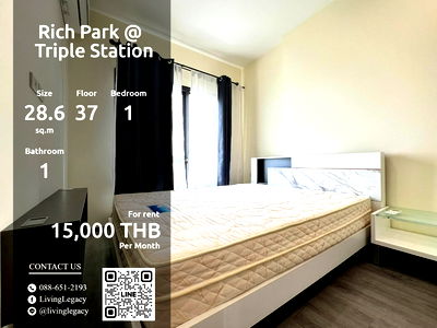 คอนโดให้เช่า : SJ4DIA ให้เช่าคอนโด Rich Park @ Triple Station 28.6 ตร.ม. ชั้น 37 line id : @livinglegacy