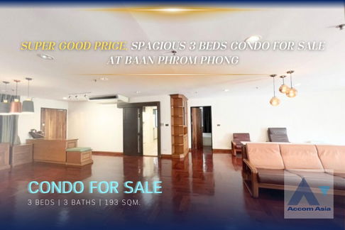 🔼🔽 AccomA 📩 Super Good Price, Spacious 3 Beds Condo For Sale at Baan Phrom Phong (AA42994)