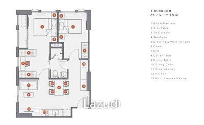 ขายคอนโด : 2 Bed 1 Bath 60.40  SQ.M Chapter Chula-Samyan