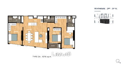 คอนโด สถานีรถไฟฟ้างามดูพลี : 3 Beds 3 Baths 108.41 SQ.M. The Crown Residences