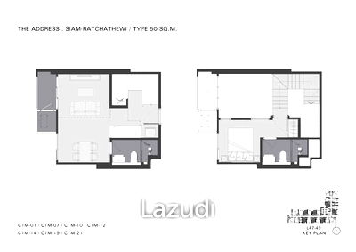 ขายคอนโด : 1 ห้องนอน ดูเพล็กซ์ 55.34 ตร.ม ดิ แอดเดรส สยาม-ราชเทวี