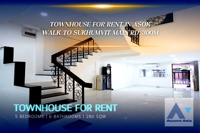 Townhouses for rent BTS Phloen Chit : 🔼🔽 AccomA 📩 Townhouse for rent walk to Sukhumvit RD. 300M in Asok, Sukhumvit (AA30083)