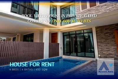 Houses for rent Phrom Phong : 🔼🔽 AccomA 📩 Pool Villa House in Private Gated Compound Only 600 M. to BTS (AA13420)