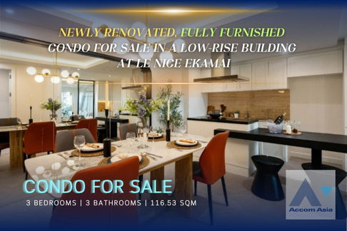 🔼🔽 AccomA 📩  Newly Renovated, Fully Furnished Condo for Sale in a Low-Rise Building at Le Nice Ekamai (AA42253)