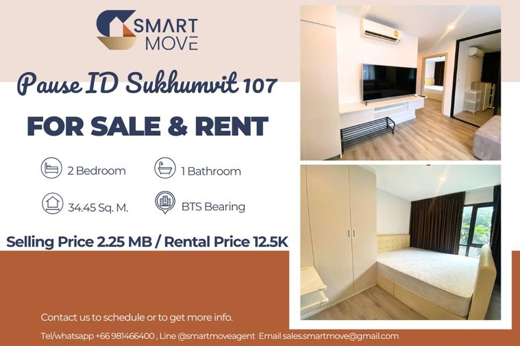 🔥 สำหรับขาย - เช่า !!🔥 Code C20250500024..........Pause ID Sukhumvit 107, 2 ห้องนอน, 1 ห้องน้ำ, แต่งครบ, พร้อมเข้าอยู่, ราคาพิเศษ!!📣📣