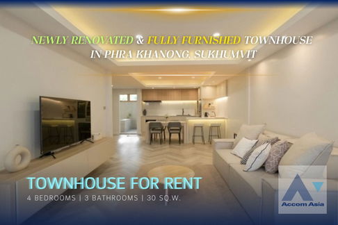 🔼🔽 AccomA 📩  Newly renovated townhome 4 beds for rent in Sukhumvit, Bangkok near BTS Phra khanong (AA33050)