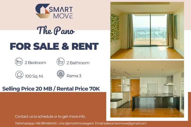 🔥 สำหรับขาย- เช่า !! วิวแม่น้ำ !! 🔥 Code C20230209515.........The Pano, 2 ห้องนอน, 2 ห้องน้ำ, ชั้นสูง 47++, แต่งครบ, พร้อมเข้าอยู่, ราคาพิเศษ!!📣📣