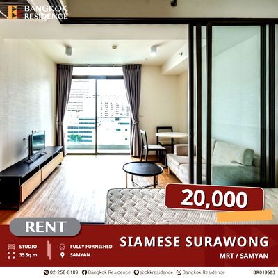 Condos for rent Chulalongkorn University : European Design! Siamese Surawong Fully Furnished Near MRT Samyan