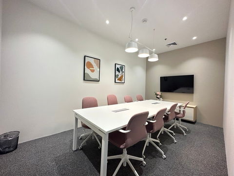 Office space for rent with full-service amenities, located inBang Phli  The building features an on-site coffee shop  lobby area for welcoming guests.