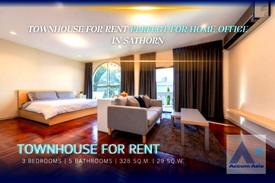 เช่าทาวน์โฮม ม.กรุงเทพ กล้วยน้ำไท : 🔼🔽 AccomA 📩 Spacious townhouse with greenery and open-plan comfort in Sathorn