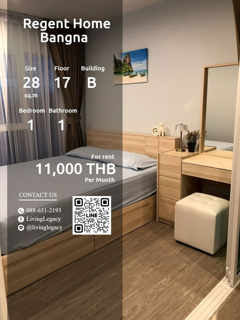 Condos for rent : SX9QJZ Condo For Rent Regent Home Bangna 28 Sq.M. Floor 17 Building B line id : @livinglegacy