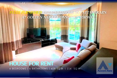 Houses for sale Suwannaphum International Airport : 🔼🔽 AccomA 📩 Fully furnished detached home in Pattanakarn at Golden Nakara Onnut Motorway (AA34286)