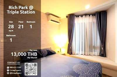 Condos for rent : LUW3IXP7 Condo For Rent Rich Park @ Triple Station 28 Sq.M. Floor 21 line id : @livinglegacy