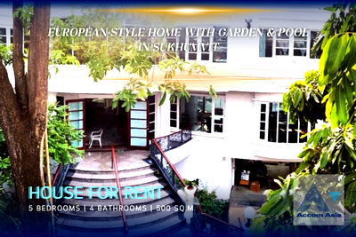 Houses for rent Watthana : 🔼🔽 AccomA 📩  Elegant European-Style Home with Central Spiral Staircase (AA22749)