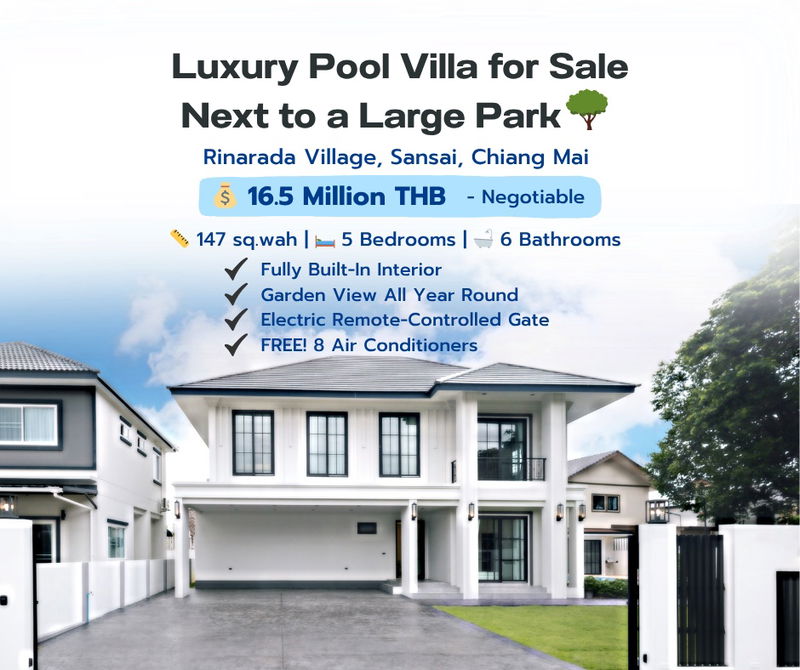 ขายบ้านเดี่ยว : บ้าน Pool Villa ในหมู่บ้านรินรดา สันทราย เชียงใหม่ พร้อมเข้าอยู่