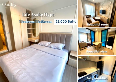 Condos for rent : Life Asoke Hype | Price 23,000 baht | Beautiful room, new room, fully furnished, ready to move in