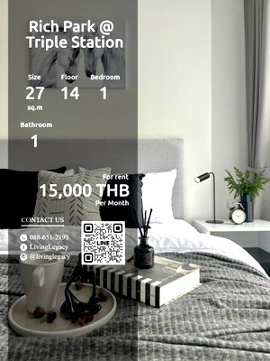 Condos for rent : SY8SJ2 For Rent: The Rich Rama 9 - Srinakarin 27 sq.m. | Floor 14 | 1BR/1BA | 15,000 THB/mo | LINE: @livinglegacy