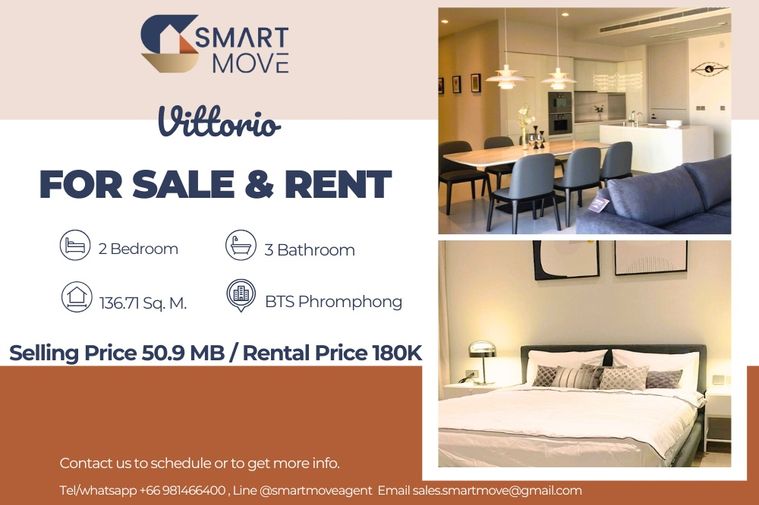 🔥 สำหรับขาย- เช่า !!🔥 Code C20231000046..........Vittorio, 2 นอน, 3 น้ำ, ลิฟท์ส่วนตัว, ห้องทิศตะวันออก, ชั้นสูง 15++, แต่งครบ, ราคาพิเศษ!!📣📣