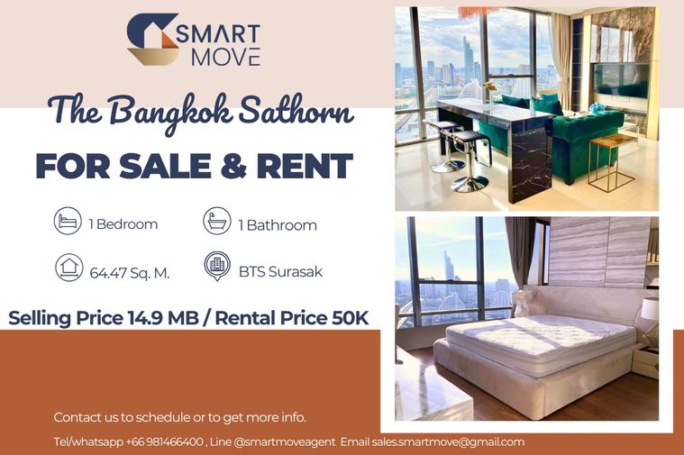 🔥 สำหรับขาย - เช่า !!🔥 Code C20240800077..........The Bangkok Sathorn, 1 ห้องนอน 1 ห้องน้ำ, วิวแม่น้ำ, ชั้นสูง 35++, พร้อมเข้าอยู่, ราคาพิเศษ!!📣📣