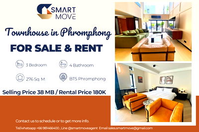 ทาวน์โฮม สุขุมวิท ชั้นนอก : 🔥 สำหรับขาย- เช่า !! ทาวน์เฮ้าส์ !!🔥 Code C20250600019........Townhouse in Phromphong, 3 นอน, 4 น้ำ, 4 ชั้น, แต่งครบ, พร้อมเข้าอยู่, ราคาพิเศษ!!📣📣