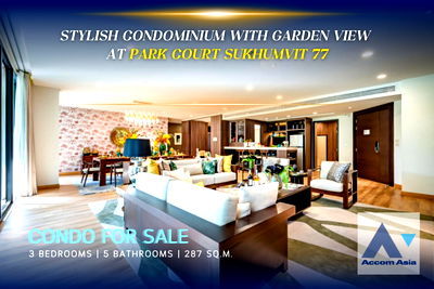 ขายคอนโด : 🔼🔽 AccomA 📩 Stylish condominium with garden view at Park Court Sukhumvit 77 (AA39561)
