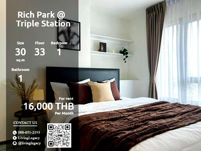 Condos for rent : LX2VRYSU Condo For Rent Rich Park @ Triple Station 30 Sq.M. Floor 33 line id : @livinglegacy