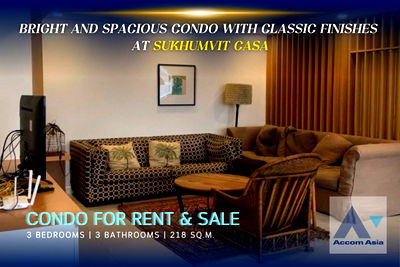 Condos for sale Phloen Chit Road : 🔼🔽 AccomA 📩 Bright and spacious condo with classic finishes at Sukhumvit Casa (AA39649)