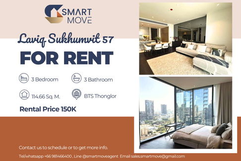 🔥 สำหรับเช่า !!🔥 Code C20250200025..........Laviq Sukhumvit 57, 3 ห้องนอน, 3 ห้องน้ำ, ชั้นสูง 18++, ห้องทิศใต้, แต่งครบ, พร้อมเข้าอยู่ 📣📣