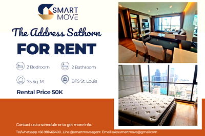 เช่าคอนโด BTS เซนต์หลุยส์ : 🔥 สำหรับเช่า !!🔥 Code C20250700031..........The Address Sathorn, 2 ห้องนอน, 2 ห้องน้ำ, ชั้นสูง 37++, วิวเมือง, แต่งครบ, พร้อมเข้าอยู่ 📣📣