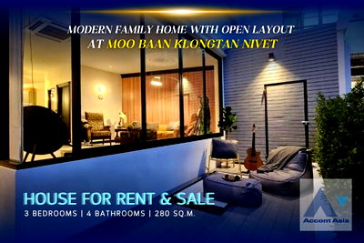 Houses for rent Rama 4 Road : 🔼🔽 AccomA 📩 Modern family home in Moo Baan Klongtan Nivet with open layout (AA35014)