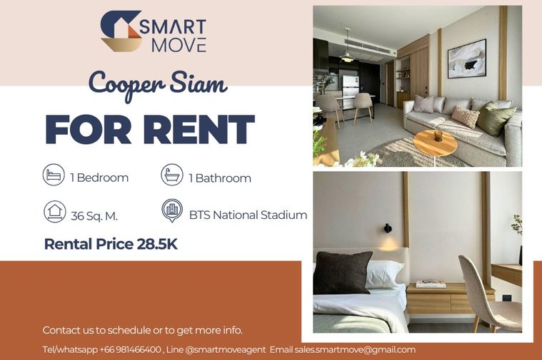 🔥 For Rent !!🔥 Code C20230400034..........Cooper Siam, 1 bedroom, 1 bathroom, high floor 13++, furnished, ready to move in 📣📣