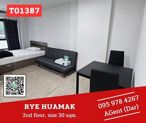 🎯RYE Huamak🔥🔥ห้องริว แดดไม่ร้อน เฟอร์ครบ  พร้อมเข้าอยู่ ชอบมาคุยหน้างานจ้าา (T01461)