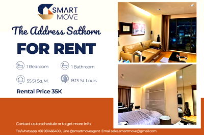 เช่าคอนโด BTS เซนต์หลุยส์ : 🔥 สำหรับเช่า !!🔥 Code C20250700034..........The Address Sathorn, 1 ห้องนอน, 1 ห้องน้ำ, ชั้นสูง 18++, ห้องมุม, แต่งครบ, พร้อมเข้าอยู่ 📣📣
