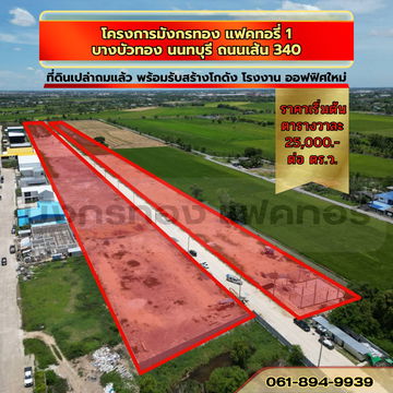 จองด่วน ! วันนี้ลดทันที 30 % ที่ดินสวย ที่ดินทำเลดี ที่ดินทำเลทอง ย่านบางบัวทอง นนทบุรี ถนนเส้น 340