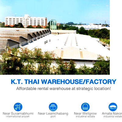 Factory for rent Bang Pakong Chachoengsao : Warehouse for rent along Bangna-Trad frontage road. Close to Suvarnabhumi Airport, Leamchabang Port, Amata Nakorn and Wellgrow Industrial Estates