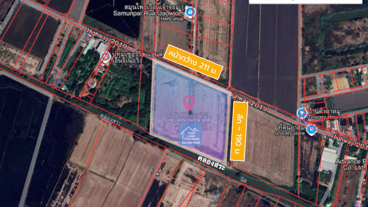picture 23 Rai Land for Sale in Sam Khok, Pathum Thani Prime square-shaped plot, 211m frontage on public road, backs onto canal - 3/5