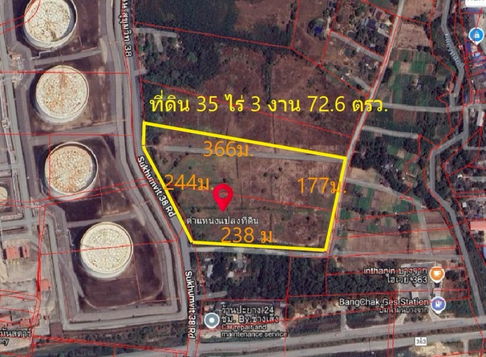 Land for sale in Map Ta Phut, on Sukhumvit Road 38, Rayong Province, 35 rai, 3 ngan, 72.6 sq m.