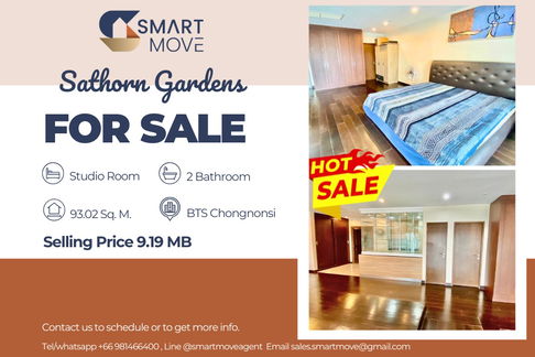🔥FOR SALE !! RARE ITEM !! 🔥Code C20230203694.......Sathorn Garden, Studio, 2 bathrooms, high floor 19+, Parltly Furnished, lower than market price