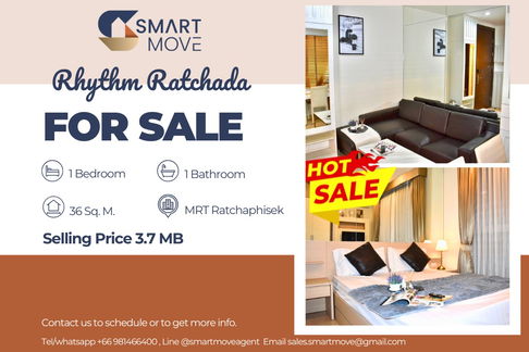 🔥 ขายพร้อมผู้เช่า !!🔥 Code C20231100483..........Rhythm Ratchada, 1 ห้องนอน, 1 ห้องน่้ำ, ห้องทิศเหนือ แต่งครบ, ขายขาดทุน!!📣📣