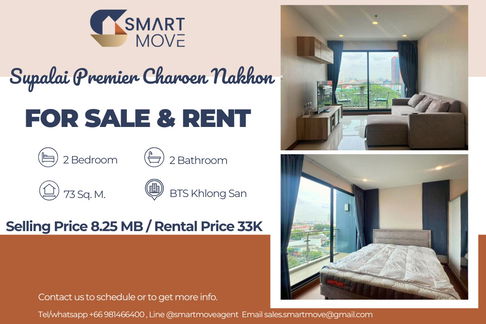 🔥 For Sale  !!🔥 Code C20230600848.......Supalai Premier Charoen Nakhon, 2 bed, 2 bath, corner room, furnished, ready to move in, Special Deal!!📣📣