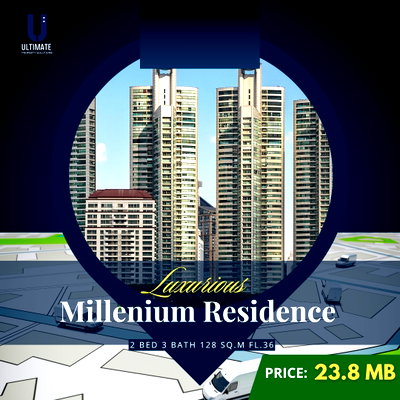 ขายคอนโด : FOR SALE |  Millennium Residence ชั้นสูง 30+ 2 ห้องนอน 128 ตร.ม.