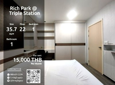 คอนโดให้เช่า : SF7E37 ให้เช่าคอนโด Rich Park @ Triple Station 35.7 ตร.ม. ชั้น 22 line id : @livinglegacy