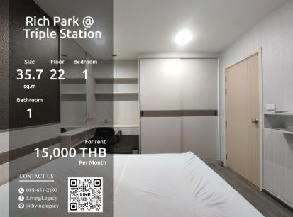 SF7E37 ให้เช่าคอนโด Rich Park @ Triple Station 35.7 ตร.ม. ชั้น 22 line id : @livinglegacy