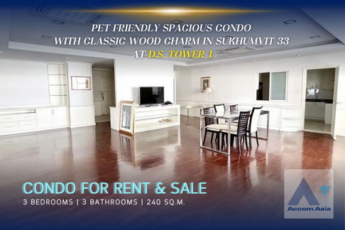 🔼🔽 AccomA 📩 Spacious condo with classic wood charm in Sukhumvit 33 (1519254)