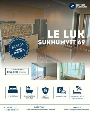 ให้เช่า 2ห้องนอน รีโนเวทใหม่ แอร์ตัวใหม่ทั้งหมด ห้องมุม มีอ่างอาบน้ำ ระเบียงทิศเหนือ 