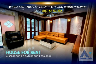 Houses for rent Naradhiwas Rajanagarindra Road : 🔼🔽 AccomA 📩 Warm and Timeless Home with Rich Wood Interior in Sathorn (AA18380)