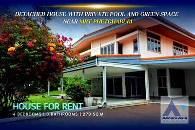Houses for rent Early Sukhumvit : 🔼🔽 AccomA 📩 Detached house with pool and green space in New Phetchaburi (AA40803)