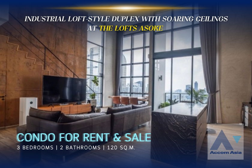 รูป 🔼🔽 AccomA 📩 Industrial loft-style duplex with soaring ceilings at The Lofts Asoke (AA33698) - รูปที่ 1/20