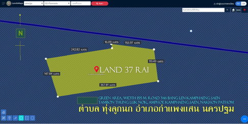 ✅Land for sale 37 rai Green area, width 155 m. Road 346 Pathum Thani-Bang Len Tambon Thung Luk Nok, Amphoe Kamphaeng Saen, Nakhon Pathom 
